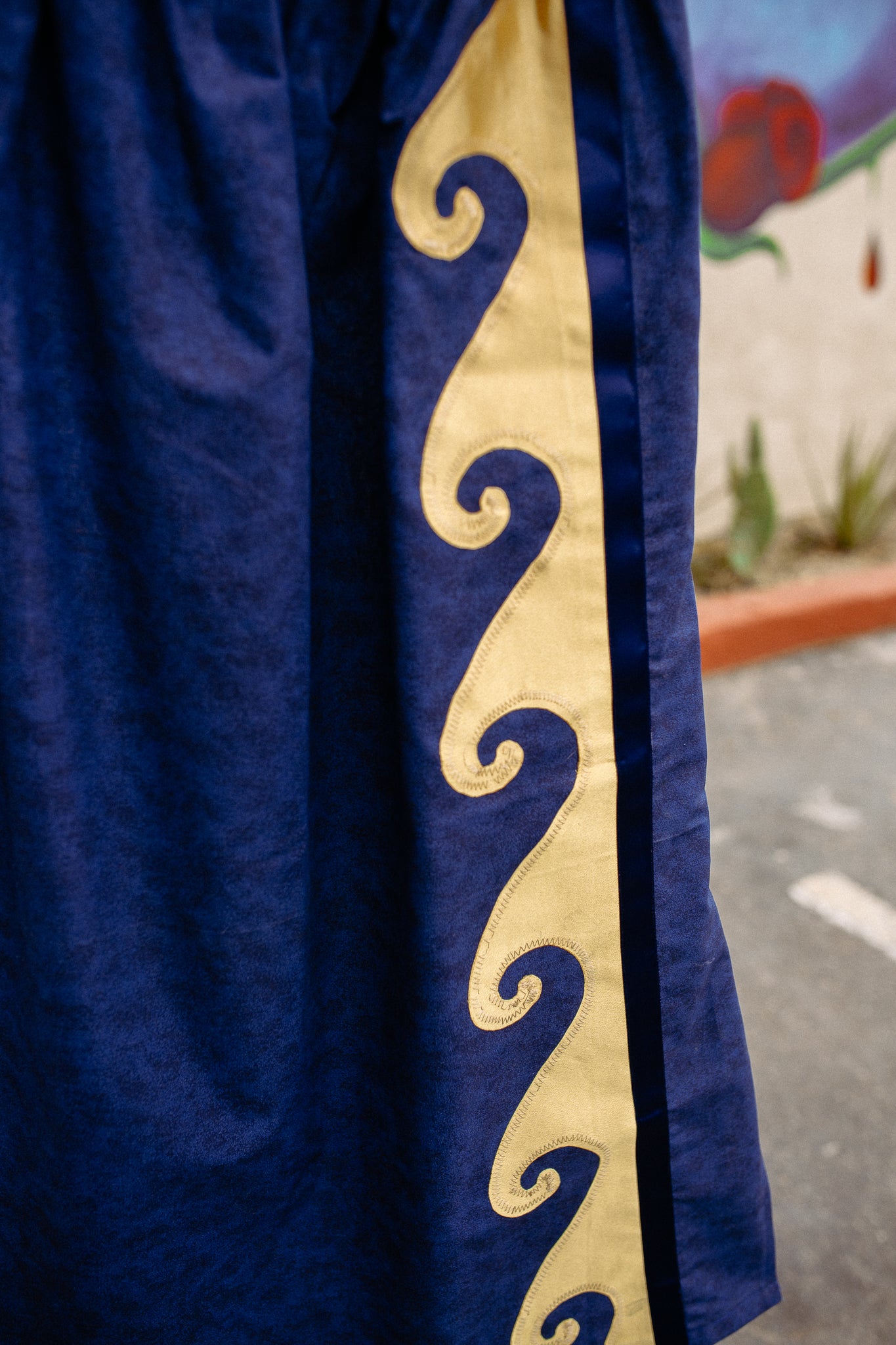 Tammy's O'odham Navy Gold Water Design L Ribbon Skirt