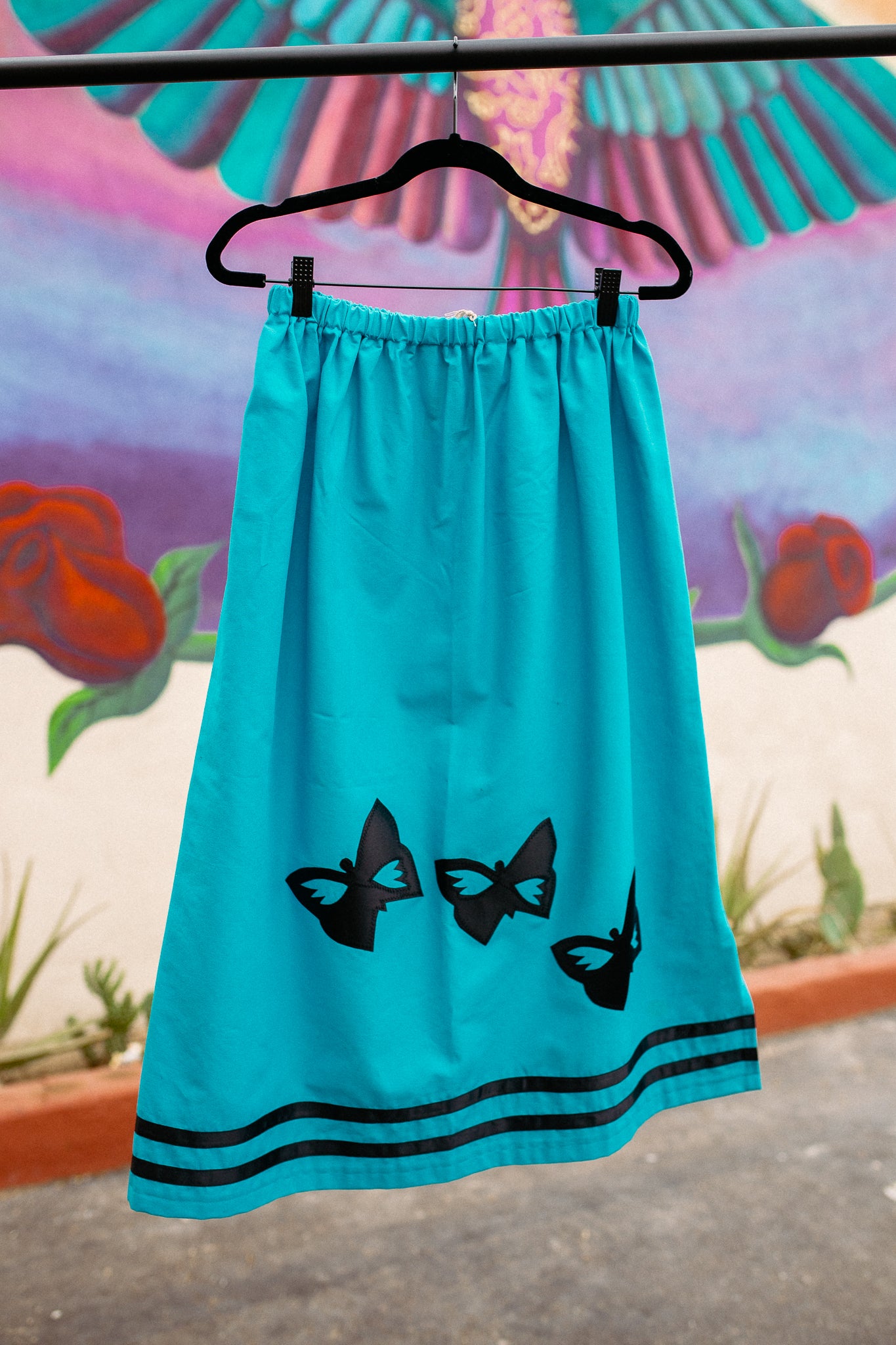 Tammy's O'odham Teal Buttefly Design L Ribbon Skirt