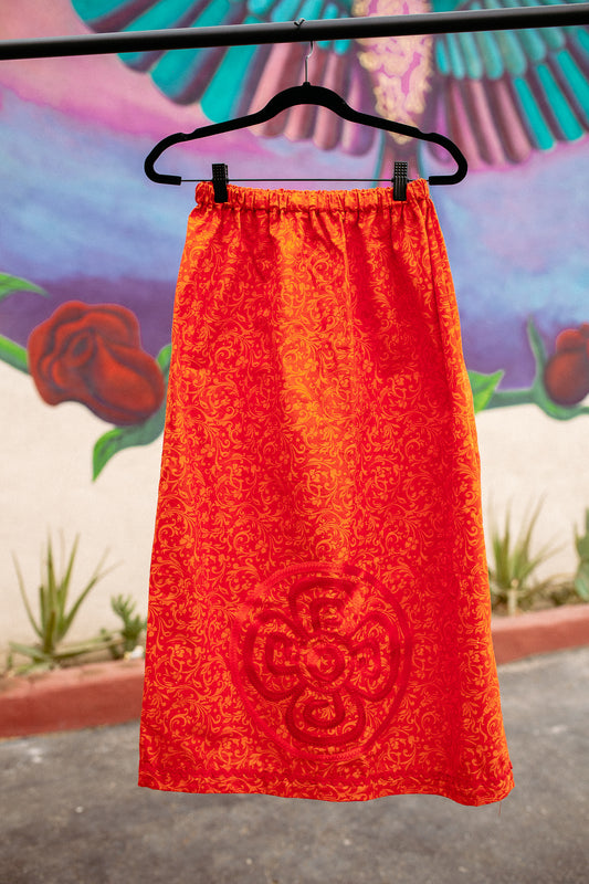 Tammy's O'odham Red Orange Paisley Design M Ribbon Skirt
