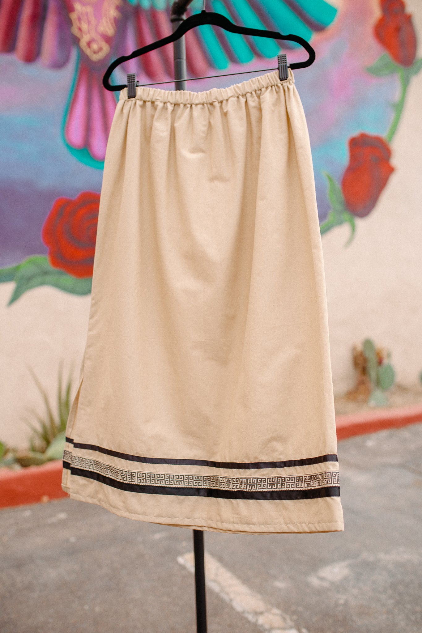Tammy's O'odham Beige Black Design M Ribbon Skirt
