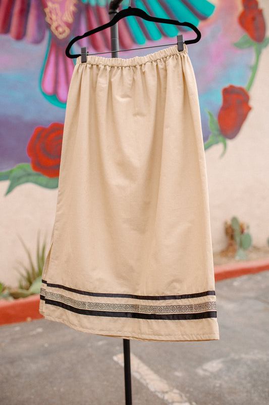 Tammy's O'odham Beige Black Design M Ribbon Skirt