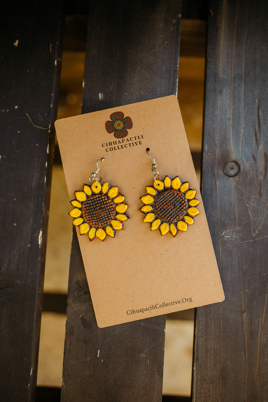 Leather Sunflower Earrings