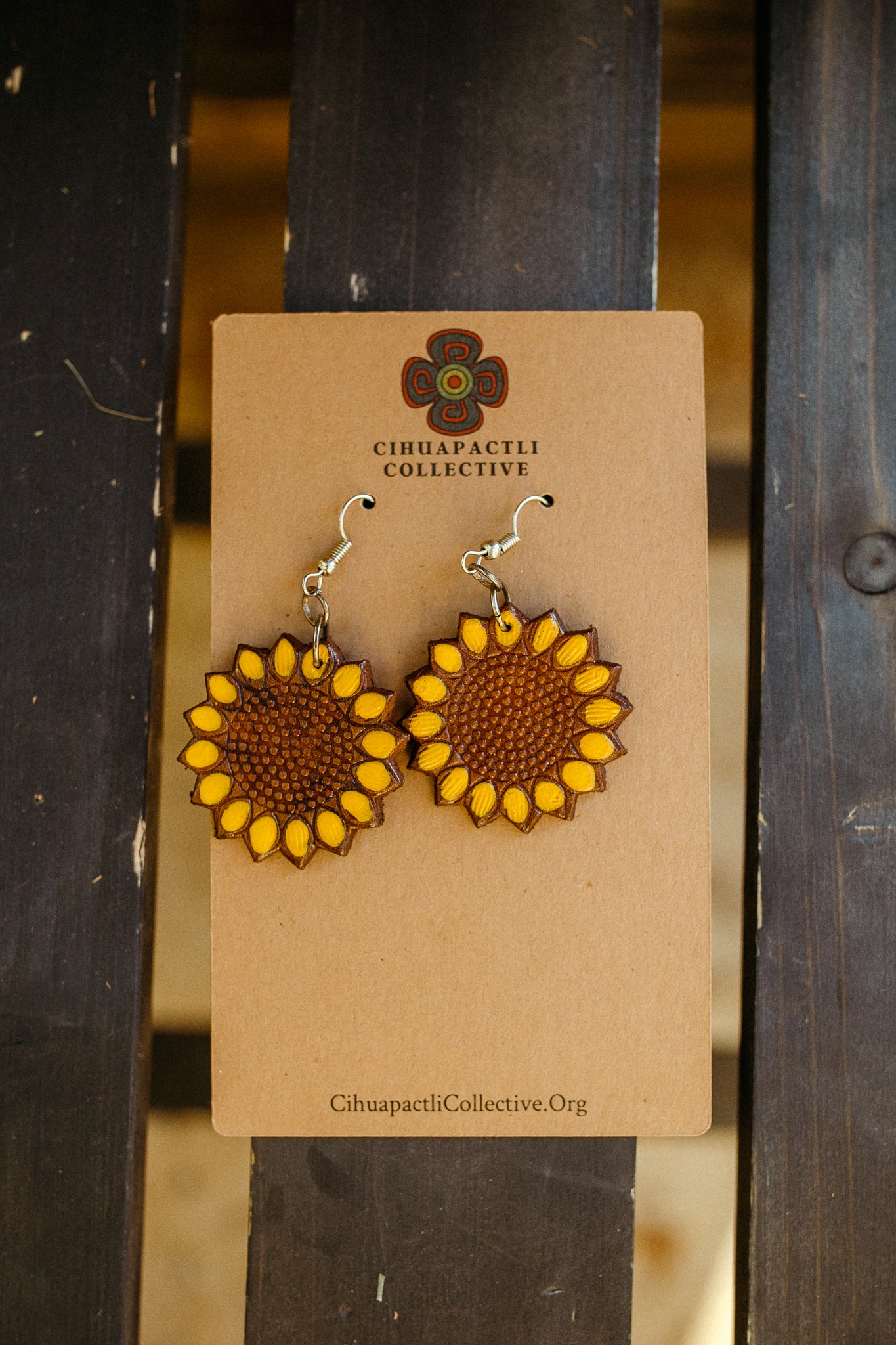 Leather Sunflower Earrings